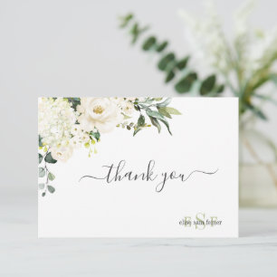 Monogram Aquarell Alabaster Rose Hydrangea Dankeskarte