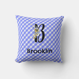 Monogram Aquarell Blumen Gingham Kissen