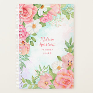 Monogram Aquarell Blumengrün Rosa Rose Planer