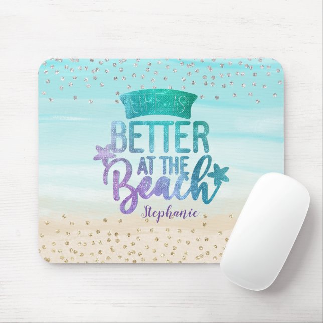 Monogram Aquarell Glitzer Life is Better Beach Mousepad (Mit Mouse)