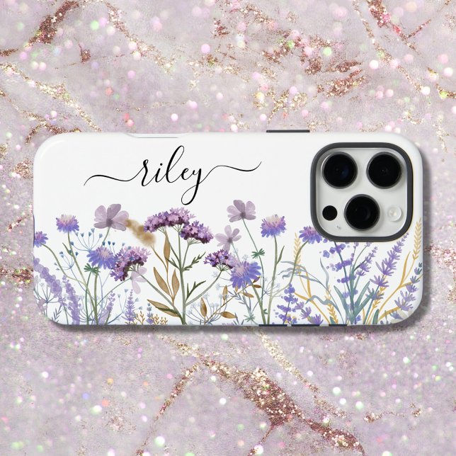 Monogram Aquarell Lila Wildblume Case-Mate iPhone Hülle (Close up)