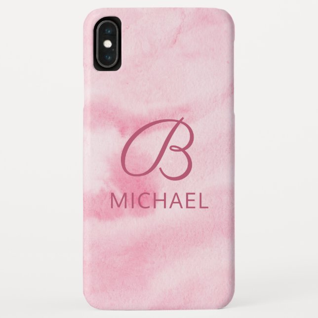 Monogram Aquarell Pink Personalisierter Name Case-Mate iPhone Hülle (Rückseite)