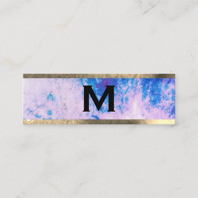 Monogram Aquarellblau Lila mit Trim Mini Visitenkarte (Vorderseite)