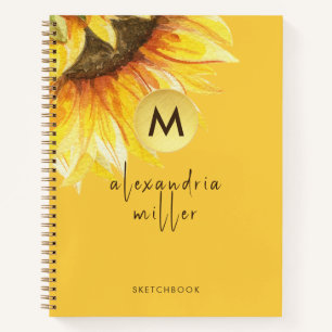 Monogram-Aquarellblume Orange Notizbuch