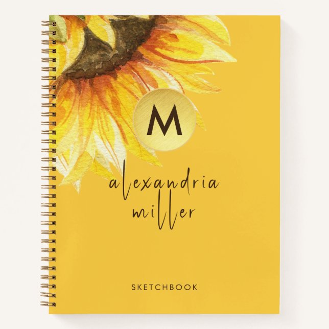 Monogram-Aquarellblume Orange Notizbuch (Vorderseite)