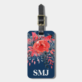 Monogram Aquarellfarbe Blumenblauer Denim / Rote R Gepäckanhänger