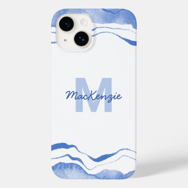 Monogram Aquarellfarben Agare Abstrakt Blue Case-Mate iPhone Hülle (Rückseite)