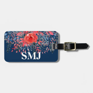 Monogram Aquarellfarben Blauer Blauer Denim und Ro Gepäckanhänger