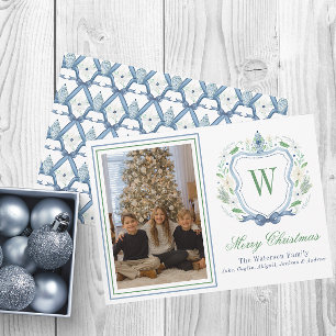 Monogram, Aquarellfarben Chinoiserie Jar Wappen Fo Feiertagskarte