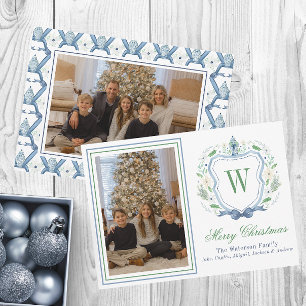 Monogram, Aquarellfarben Chinoiserie Jar Wappen Fo Feiertagskarte