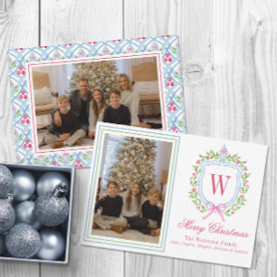 Monogram, Aquarellfarben Chinoiserie Jar Wappen Fo Feiertagskarte