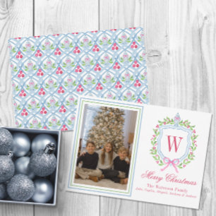 Monogram, Aquarellfarben Chinoiserie Jar Wappen Fo Feiertagskarte