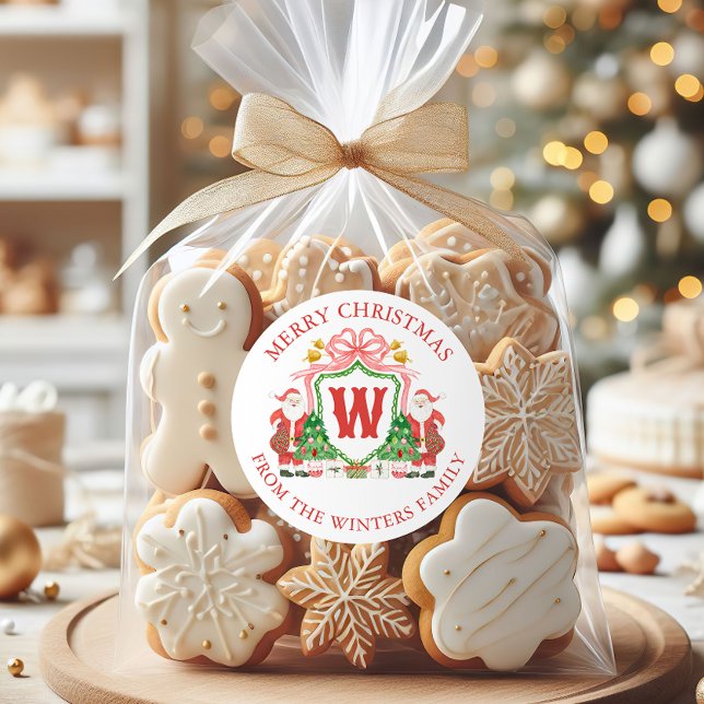 Monogram, Aquarellfarben Weihnachten Weihnachten i Runder Aufkleber (Von Creator hochgeladen)