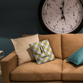 Monogram Aquarellfarbeningham-Gingham-Graumuster Kissen