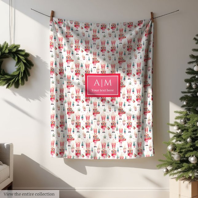 Monogram Aquarellnäcker frohe Weihnachten Fleecedecke (Monogram watercolor nutcracker merry Christmas Fleece Blanket )