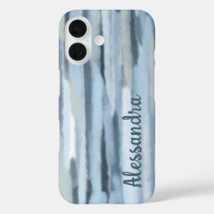 Monogram Aquarellpastellstreifen blaue Marine aqua iPhone 16 Hülle