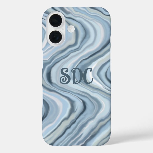 Monogram Aquarellpastellstreifen blaue Marine aqua Case-Mate iPhone Hülle (Rückseite)