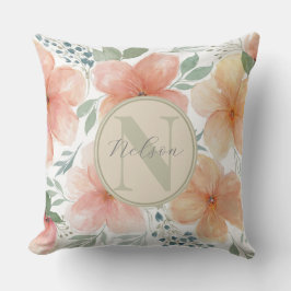 Monogram Aquarellpfirsichpfirsichpfirsichkleber Kissen