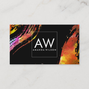 Monogram Aquarellpinsel Stroke Black Background Visitenkarte