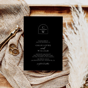 Monogram Arch Modern Simple Black Wedding Einladung