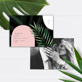 Monogram Arches Tropical Wedding Photo Dankeskarte