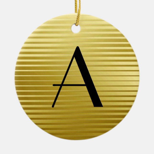 Monogram Art Deco Gold Satin Streifen Keramikornament (Vorne)