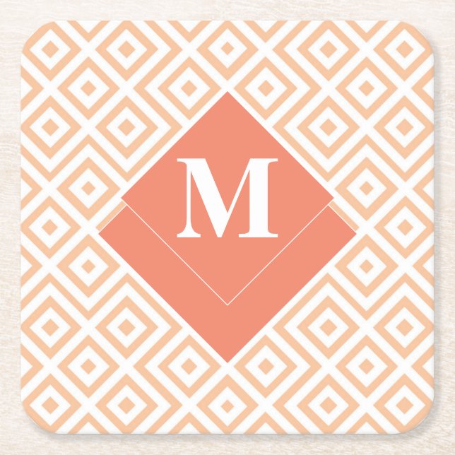 Monogram Art Deco Orange Geometrisches griechische Rechteckiger Pappuntersetzer (Vorderseite)