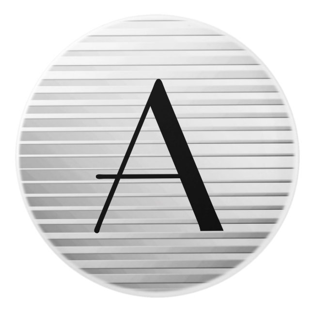 Monogram Art Deco Silver Satin Streifen Keramikknauf (Vorderseite)