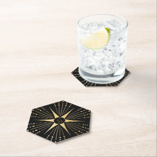 Monogram Art Deco Star Black and Gold Untersetzer