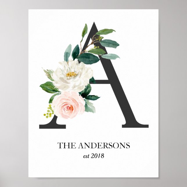 Monogram Art Print, Letter A, Wedding, Kinderzimme Poster (Vorne)