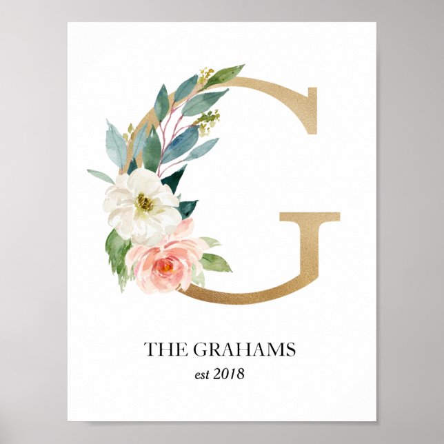 Monogram Art Print, Letter G, Wedding, Kinderzimme Poster (Vorne)