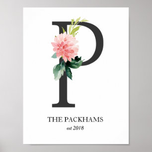 Monogram Art Print, Letter P, Wedding, Kinderzimme Poster
