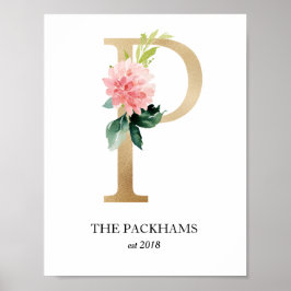 Monogram Art Print, Letter P, Wedding, Kinderzimme Poster