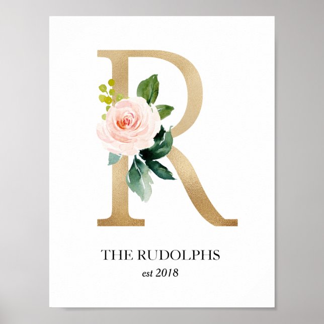 Monogram Art Print, Letter R, Wedding, Kinderzimme Poster (Vorne)