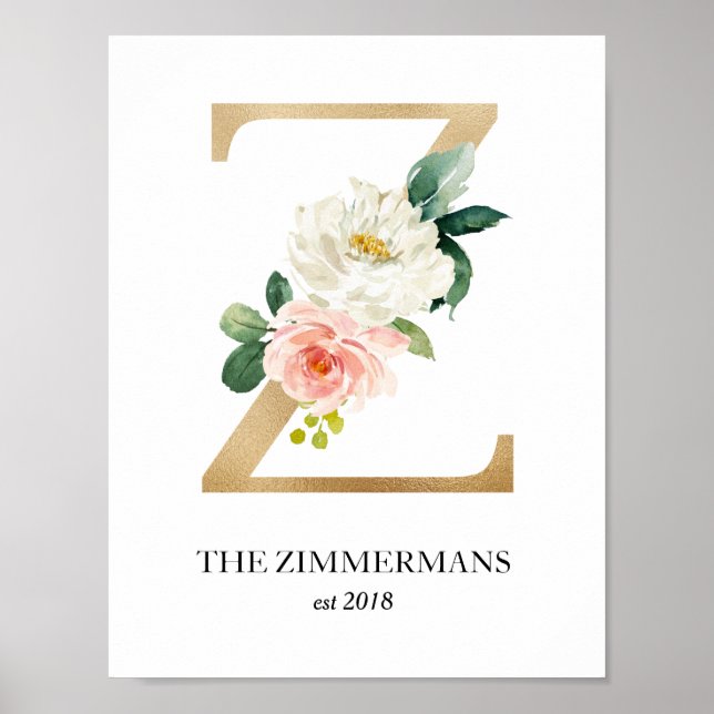 Monogram Art Print, Letter Z, Wedding, Kinderzimme Poster (Vorne)