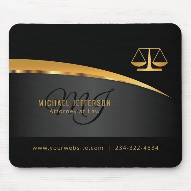 Monogram Attorney at Law - Black and Gold Mousepad (Vorne)