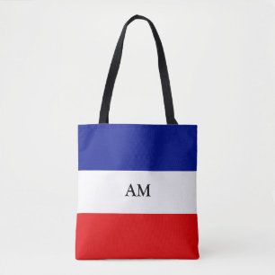 Monogram auf blau-rot-weiß gestreifter Tote-Tasche
