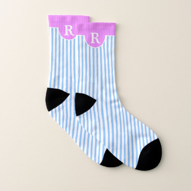 MONOGRAM auf hellblau und weiß gestrichen rosa obe Socken (Paar)