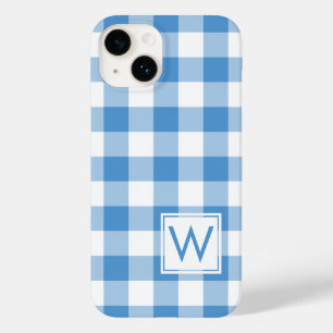 Monogram auf Light Blue und White Buffalo Kariert Case-Mate iPhone 14 Hülle