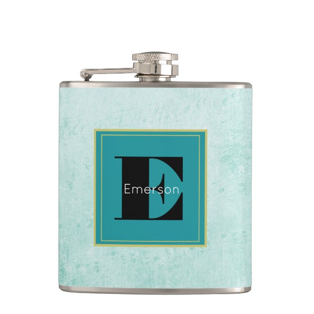 Monogram auf Mint Green Vintag Style Textur Flachmann (Vorderseite)