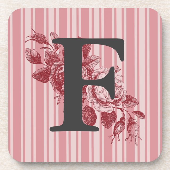 Monogram auf Red Cabbage Rose Spray Customizing It Getränkeuntersetzer (Vorderseite)