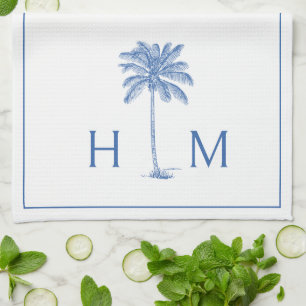 Monogram aus Blue und White Palm Palmetto Tree Geschirrtuch