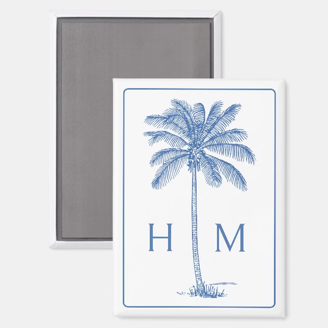 Monogram aus Blue und White Palm Palmetto Tree Magnet (Vorderseite/Rückseite)