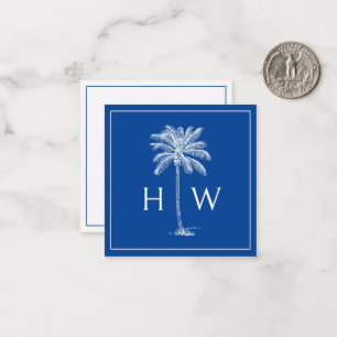 Monogram aus Blue und White Palm Palmetto Tree Mitteilungskarte