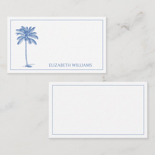 Monogram aus Blue und White Palm Palmetto Tree Mitteilungskarte (Vorne/Hinten)