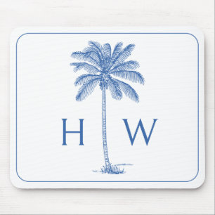 Monogram aus Blue und White Palm Palmetto Tree Mousepad