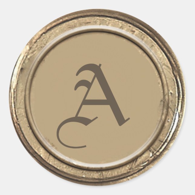 Monogram aus Gold Wax Siegel Runder Aufkleber (Vorderseite)