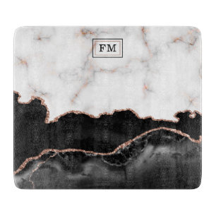Monogram aus Luxus Marble Black Agate Gold Glitzer Schneidebrett