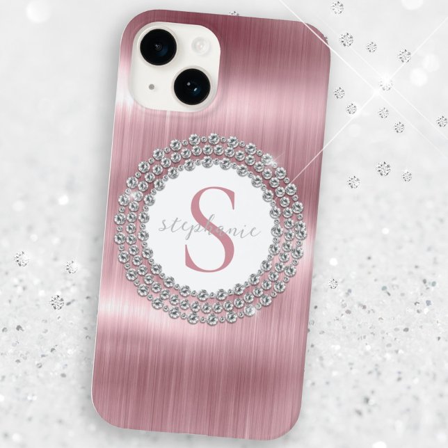 Monogram aus rosa Metalldiamanten Funkelnd luxuriö Case-Mate iPhone Hülle (Pink Metal Diamonds Monogram Sparkly Luxurious Case-Mate iPhone Case)