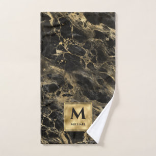 Monogram aus schwarzem und goldenem Marmor Elegant Handtuch